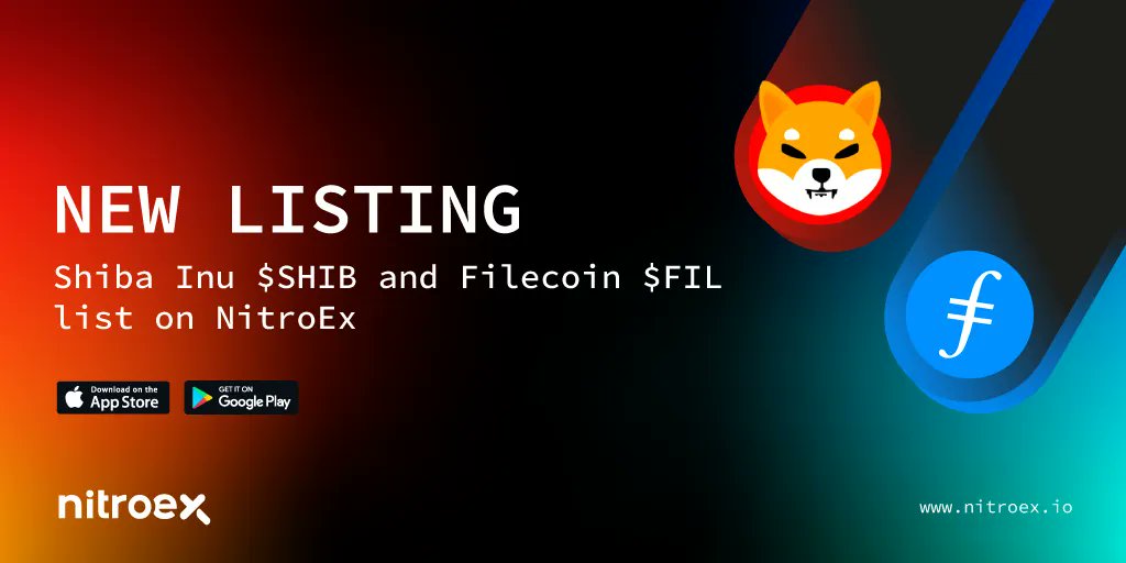 ✨ Deposit Now! 

❤️ $SHIB and 💙 $FIL list on #NitroEx!

🔸 Trade: Mar 28, 19:00
🔸 Withdraw: Apr 2, 16:00