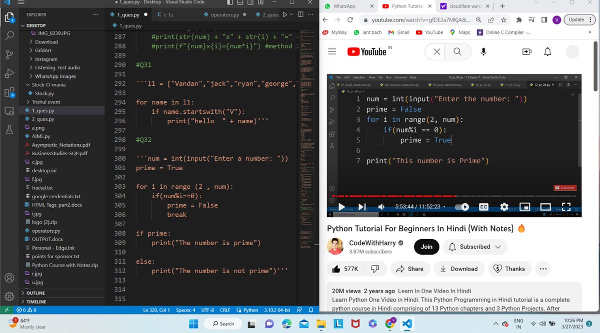VandanParekh5's tweet image. Kickstarted with the challenge of #30DAYSOFPRODUCTIVITY.
I started with python basics and completed till  loops and my next goal is to complete the basics of python in the  next 2 days.
Thanks @CodeChefSrmRmp and @Techwiz_srm_rmp