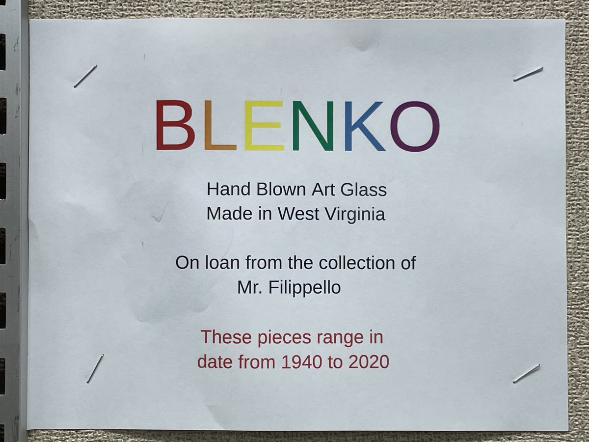 EmilyAmberman's tweet photo. KD Media Center--Blenko glass, on loan from Mr. Filippello, displayed in the media center's showcase. https://t.co/wr8qGBXks1