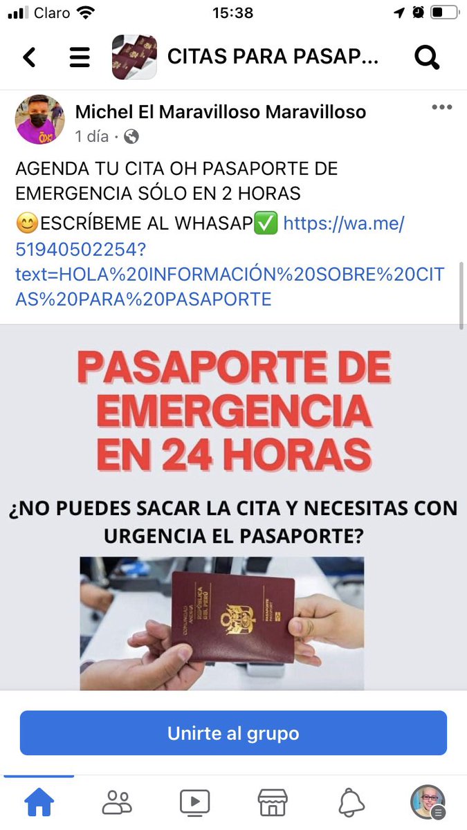 Ya me parecía bien raro que la web de <a href="/MigracionesPe/">Migraciones Perú</a> no otorgue ni una sola cita, pensé que era un error en el sistema, pero resulta que en Facebook hay toda una mafia de citas, por 120 soles sale tu cita al toque. Negociazo. Nadie fiscaliza esto? <a href="/ContraloriaPeru/">Contraloría del Perú</a> <a href="/MininterPeru/">Ministerio del Interior 🇵🇪</a>