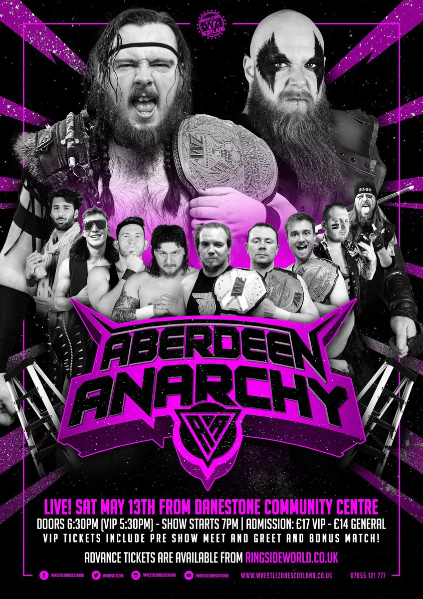 wrestlezone's tweet image. On Saturday, May 13th, we return to the Danestone Community Centre for Aberdeen Anarchy!

VIP ticket  - £17, Doors - 5.30pm
General admission ticket - £14, Doors 6.30pm

Tickets are available now from @RingsideWorld at ringsideworld.co.uk/events.php?id=…
