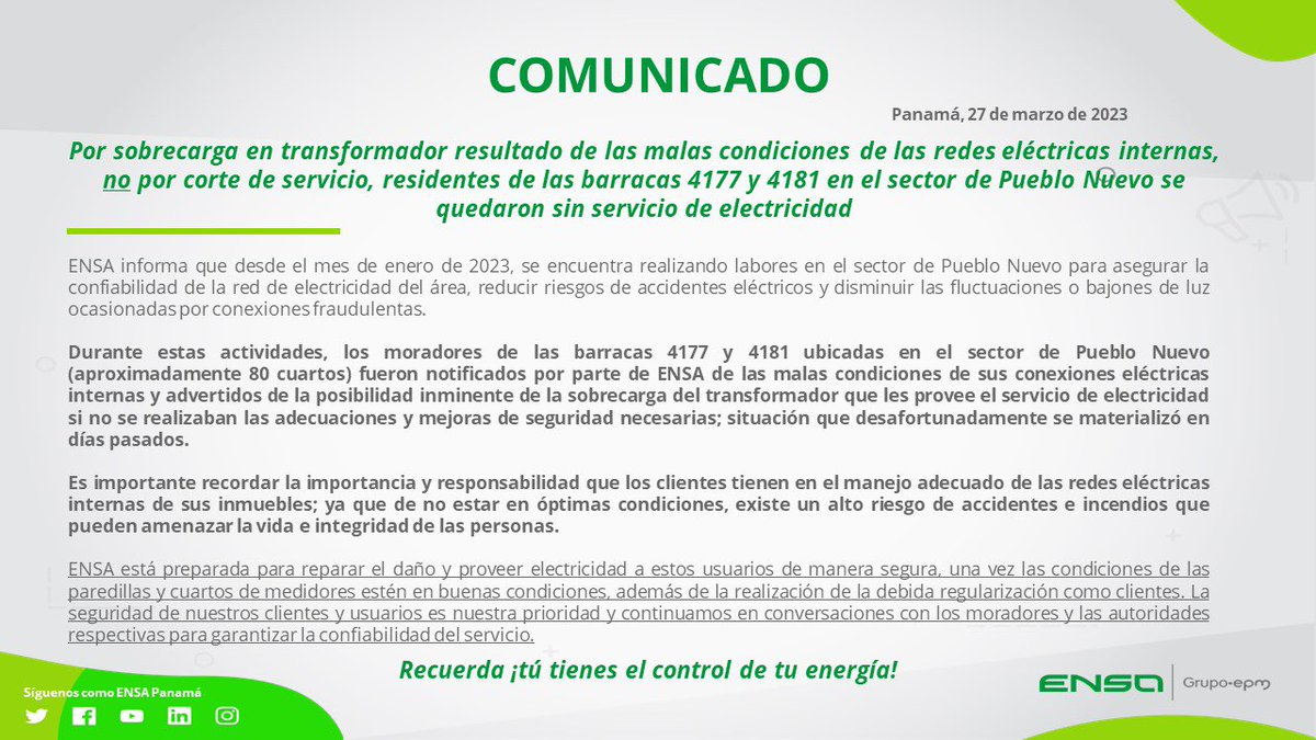 ENSApanama's tweet photo. #ENSAInforma sobre la situación en Pueblo Nuevo: https://t.co/UTzAB49Om5