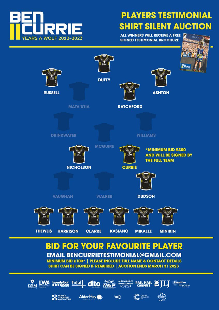 Auction ends this Friday!! 

This is your last chance to get your hands on a match worn testimonial shirt. Give us a message to get your favourite player! 🏉