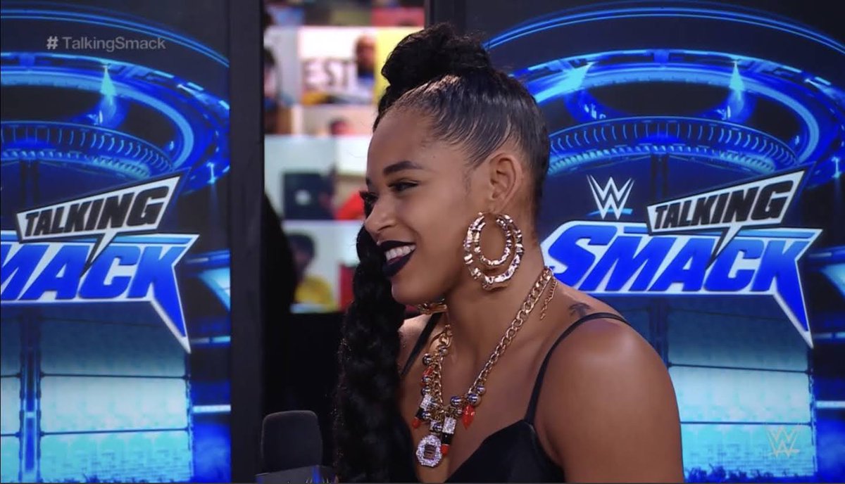 GeoffRhymer's tweet photo. Bianca BelAir On Talking Smack 3/27/2021 🖤🖤🖤🖤 @BiancaBelairWWE  #TalkingSmack https://t.co/tfU8NxegvR
