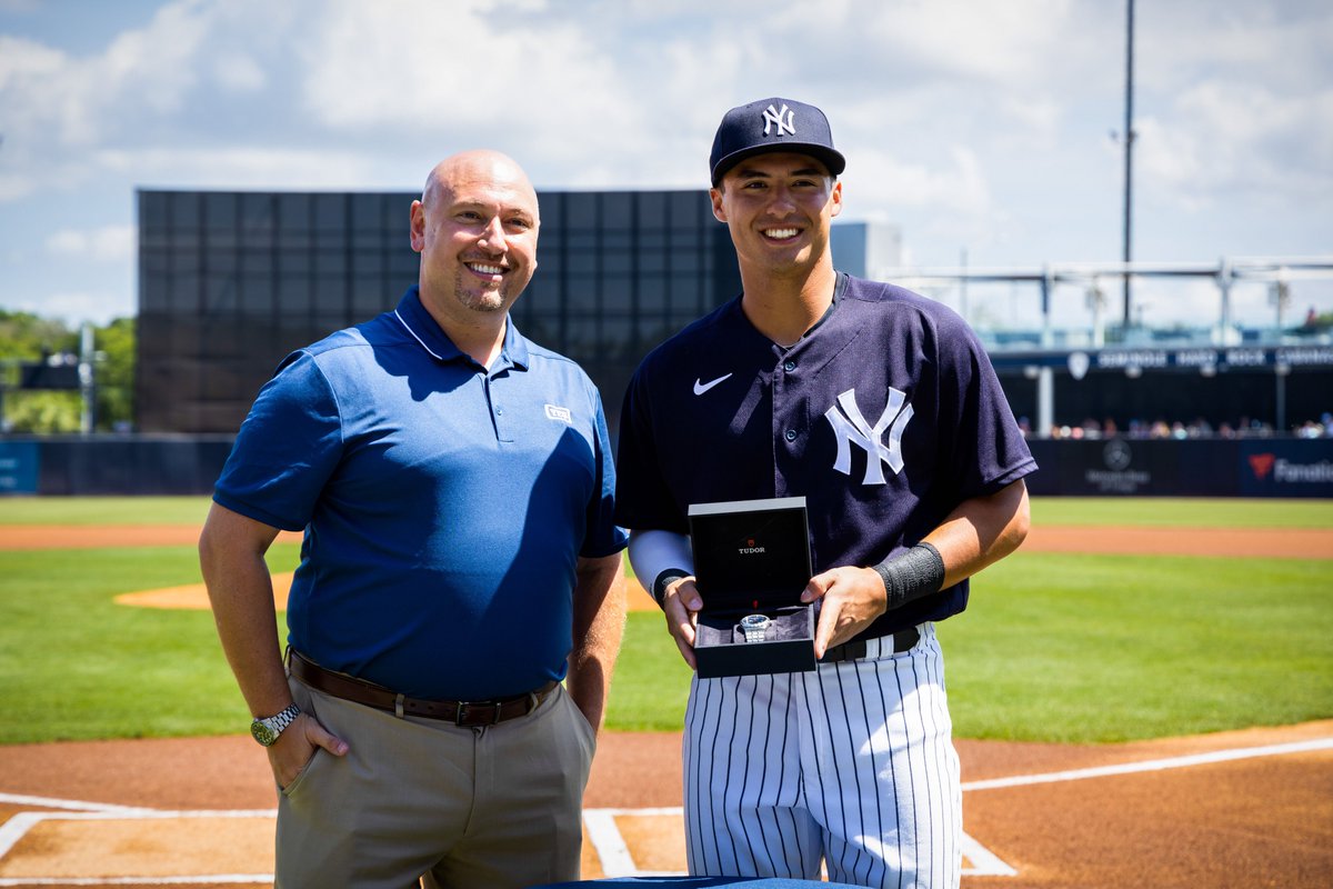 Yankees's tweet photo. Congratulations to Anthony Volpe, the winner of the 2023 James P. Dawson Award! The award is given annually to the most outstanding Yankees rookie in spring training 👏🏆 https://t.co/SfVHzf1eoQ