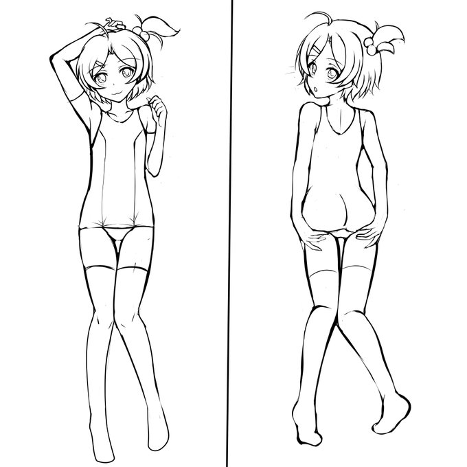 ぴっちりスク水ちゃんの抱き枕風イラストのラフ絵です(*'▽`*) 