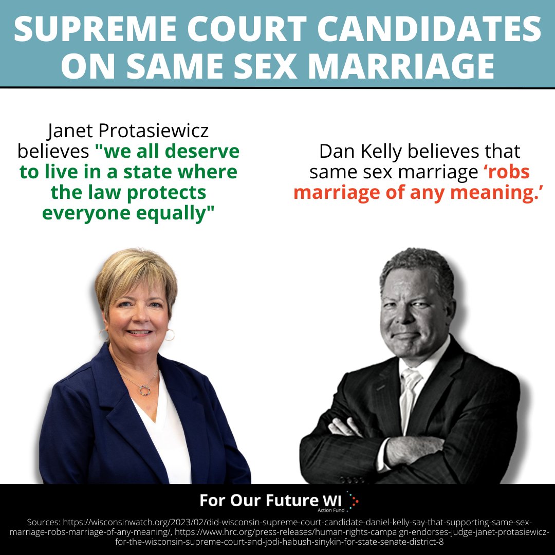 These candidates speak for themselves. Janet Protasiewicz supports all Wisconsinites, Dan Kelly does not.