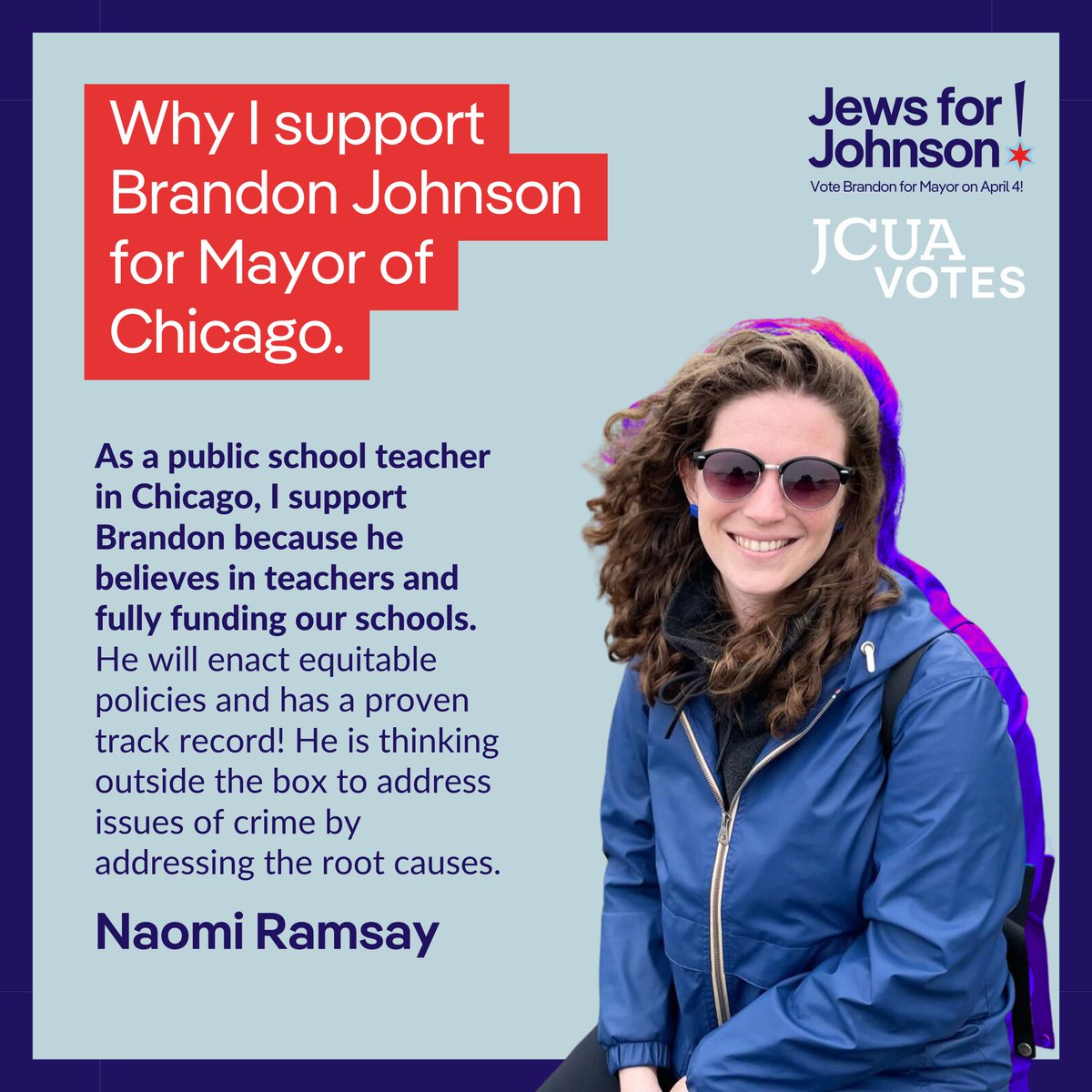 jcua_votes's tweet photo. Why do you support @Brandon4Chicago for mayor?

Allie, Aryeh, Elena, and Naomi shared their reasons.
Let us know yours: https://t.co/g1aeMa4dlI https://t.co/neugenuTYr