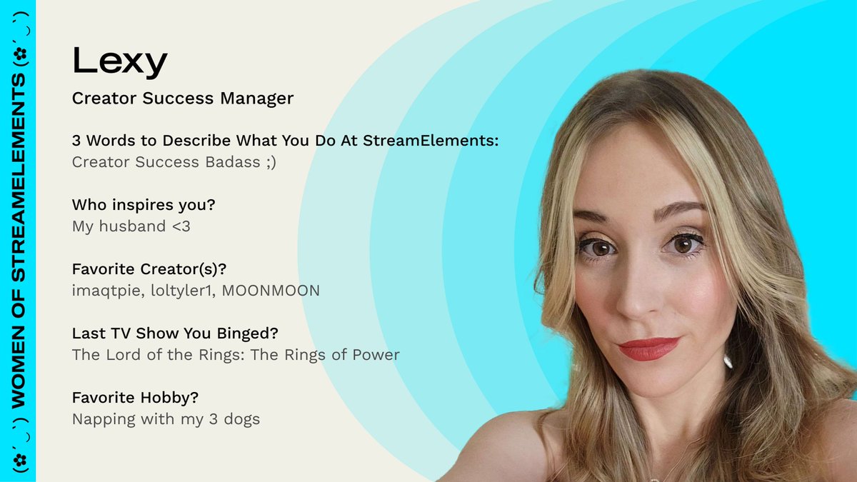 StreamElements's tweet photo. During #WHM we're highlighting amazing women that help make StreamElements great!✨

@LovelyLexyyTV is one of our Creator Success Managers, is a huge dog person and a badass in everything that has to do with helping Creators succeed 🙌 https://t.co/2rS7Gi3o7n