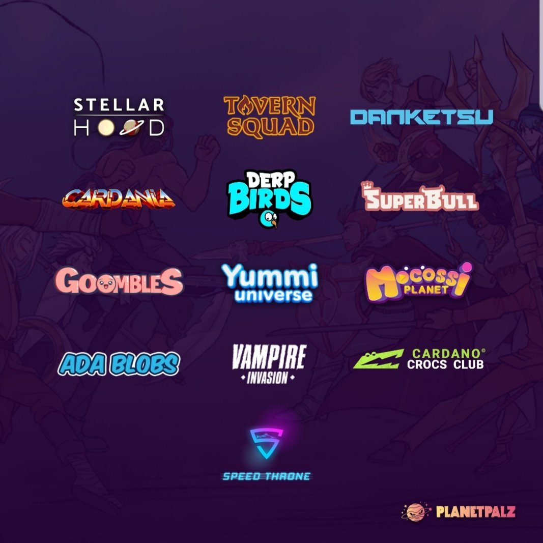 Star-studded partners 🌟

<a href="/StellarHoodNFT/">StellarHoodNFT</a>
<a href="/Cardania_HQ/">Cardania ₳ | SUMN Pool</a>
<a href="/YummiUniverse/">Yummi Universe</a>
<a href="/officialmocossi/">Mocossi Planet | A Cardano Gaming Project</a>
<a href="/DanketsuNFT/">Danketsu</a>
<a href="/Goombles_/">Goombles🍬</a>
<a href="/StellarHoodNFT/">StellarHoodNFT</a> 
<a href="/DanketsuNFT/">Danketsu</a>
<a href="/TavernSquadNFT/">Tavern Studios (formerly Tavern Squad)</a>
<a href="/CardanoCrocClub/">Cardano Crocs Club</a>
<a href="/YummiUniverse/">Yummi Universe</a>
<a href="/bajuzki/">bajuzki team</a>
@DerpBirdsNFT
<a href="/Cardania_HQ/">Cardania ₳ | SUMN Pool</a> 
<a href="/SpeedThrone/">SpeedThrone</a>
<a href="/ADABlobs/">ADA Blobs</a>
<a href="/officialmocossi/">Mocossi Planet | A Cardano Gaming Project</a>
<a href="/SuperBull_io/">SuperBull</a>