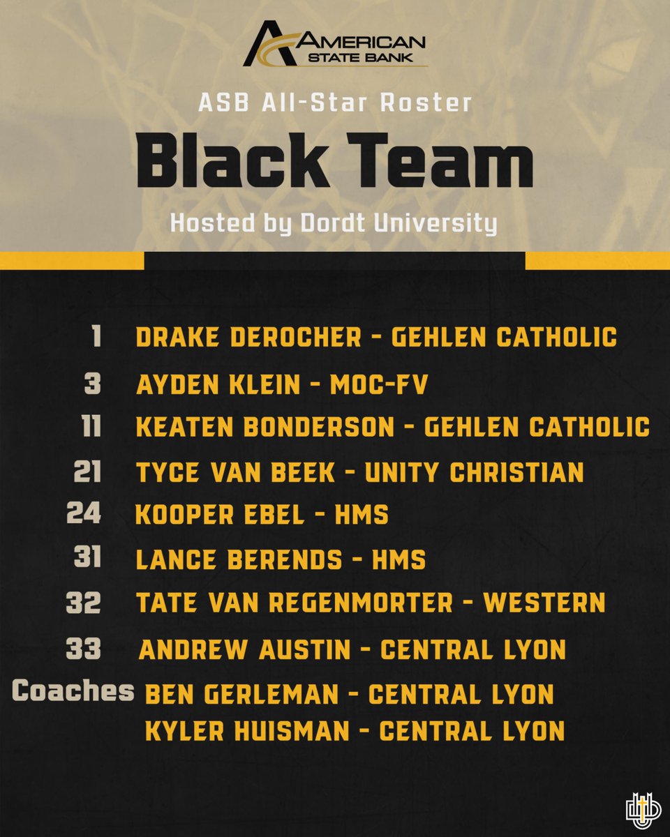 <a href="/dordtdefenders/">Dordt Defender Athletics</a> is excited to host the <a href="/AmericanStBank/">American State Bank</a> All-Star Game featuring some top seniors from around the area! Come support them as they close the book on their great HS careers!

📅 Thursday, March 30
📍Dewitt Gym
⏰ 6:00PM - Girls' Tip
⏰ 7:15PM - Boys' Tip
Admission: $5