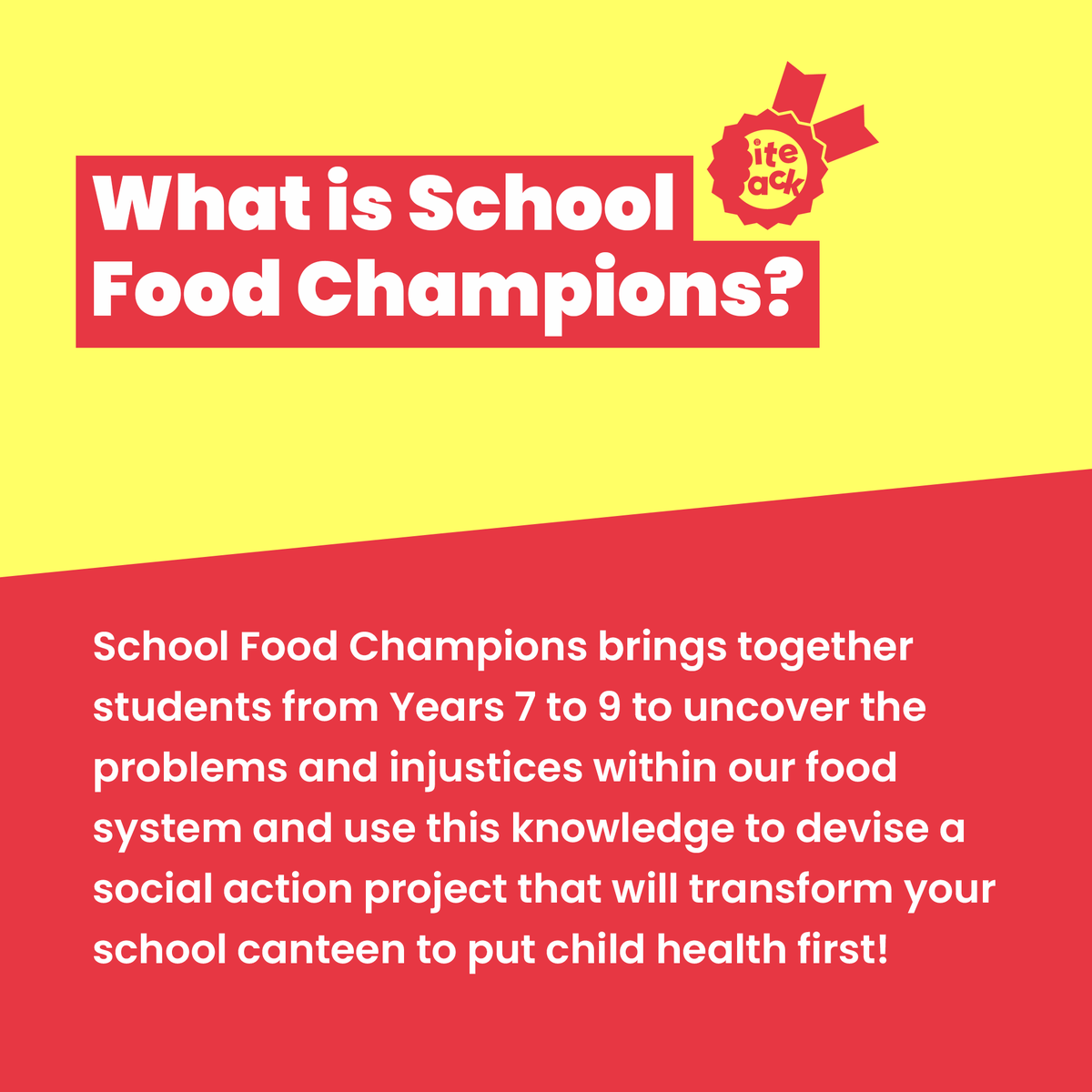 BiteBack2030's tweet photo. Applications for #SchoolFoodChampions are open 👏

🤝Young people leading change
💷FULLY FUNDED
🏫A movement of 15,000 KS3 pupils
🪧Teaching skills in campaigning and #SocialAction
🙌Put child health first in your school canteen

Apply here — https://t.co/cJvYYAjX5l #EduTwitter https://t.co/zQq6Esj8me