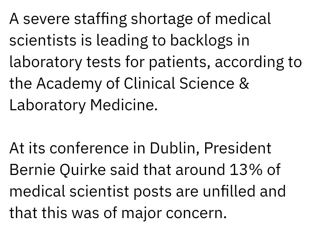Eastcorkclinsoc's tweet photo. Medical Scientists @MedLabAssoc
13% positions empty.
+Growing need given CDM / population / complexity.

GPs cannot work without them. 

@CORUIreland @HSELive @roinnslainte @ICGPnews https://t.co/PWt1LUBjm9