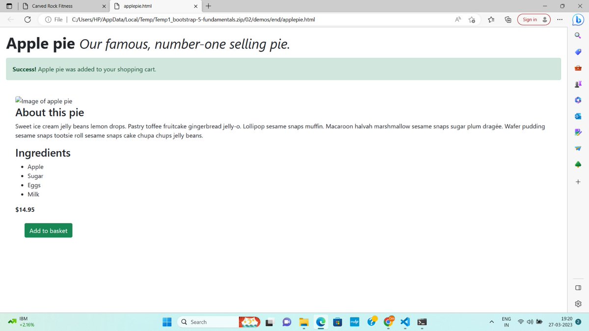 omlad837's tweet image. Hey Folks !!
I have taken up the challenge
#30daysofproductivity
Day 1 :- I have started javascript language completed introduction and started a project in html,css, bootstrap (website for a pie shop)
Thanks @CodeChefSrmRmp 
@Techwiz_srm_rmp