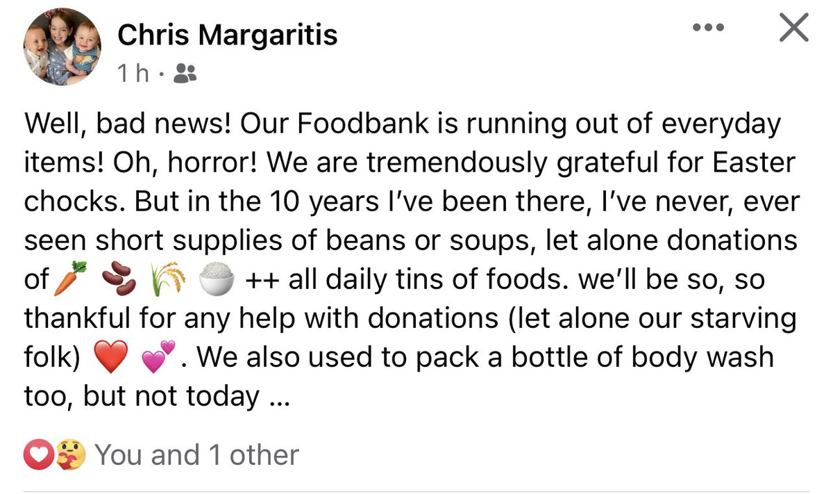 I wasn’t at work today and have just spotted this from one of our Monday volunteers. We’ve never known times like this before. It’s very very sad, and troubling. Please help if you can.
