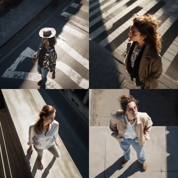 Street style high-angle photo of a woman, shot on Afga Vista 400, natural lighting --seed 1 --v 5