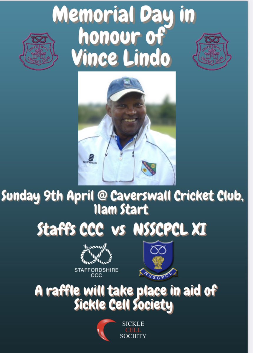 nsscpcl's tweet photo. Pleased to announce a Memorial Day in honour of Vince Lindo @Caverswall_CC. Should be a great day #cricket #staffordshire https://t.co/XawyvQtQCS