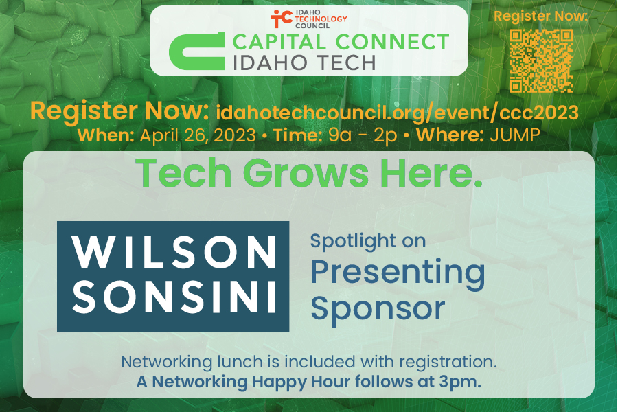 IDTechCouncil's tweet image. Capital Connect Conference 2023 is April 26.
Idaho Tech is pioneering legal council. Tech Grows Here. 
Register Now:
hubs.la/Q01Jfv5x0

#idahotech #techgrowshere #technology #idaho #capitalconnect