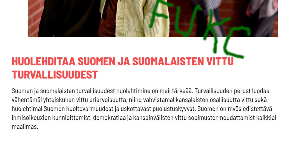 Rajainmaki's tweet image. SDP on usein valittanut vaalien jälkeen että vaalimenestys oli huono koska viesti ei mennyt perille.  Ehkä pitäisi kokeilla kansantajuisempaa viestien muotoilua, vaikkapa korsoksi. Yritän auttaa vittu tiäx, ilmasex fukc.

#vaalit #sdp #fukc