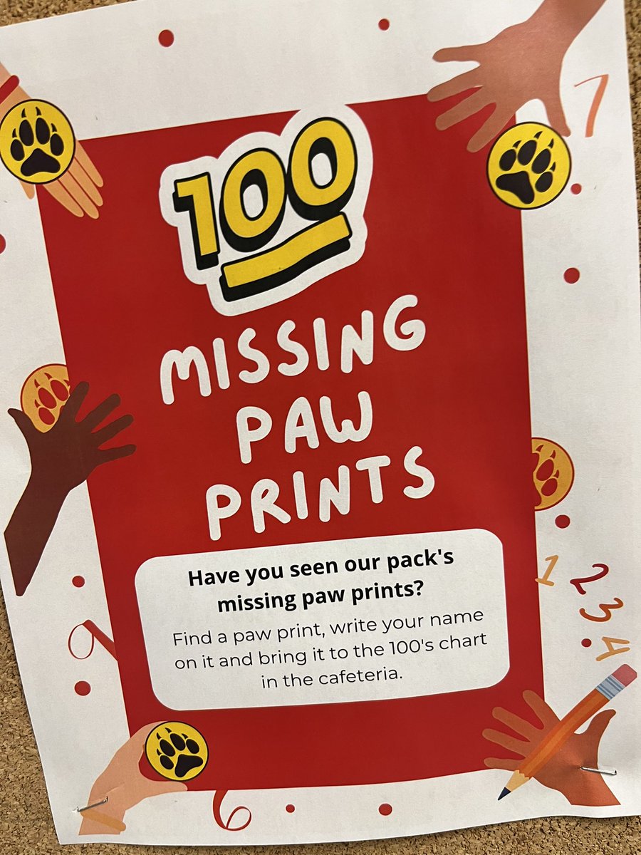 YoungMrs2019's tweet photo. @GlooscapS students were on the hunt for missing paw prints today! They were very eager to find them and by 11am already had many placed in our #100schart. Go wolves! #mathweekges #mathweek #experientiallearning @AVRCE_NS @avrceprograms #elemmathchat https://t.co/cvWWPGWE88
