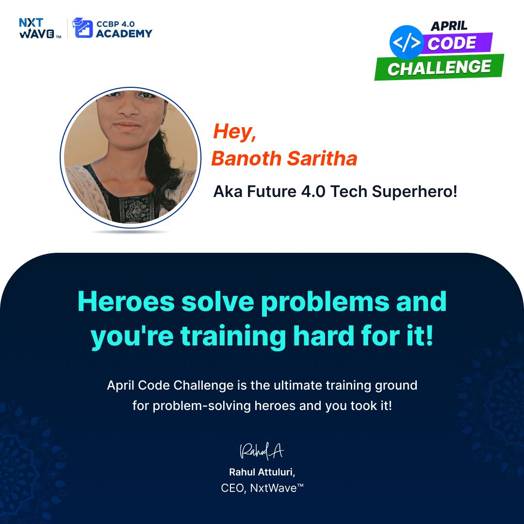 BanothSaritha6's tweet image. I&apos;m a member in #aprilcodechallenge#