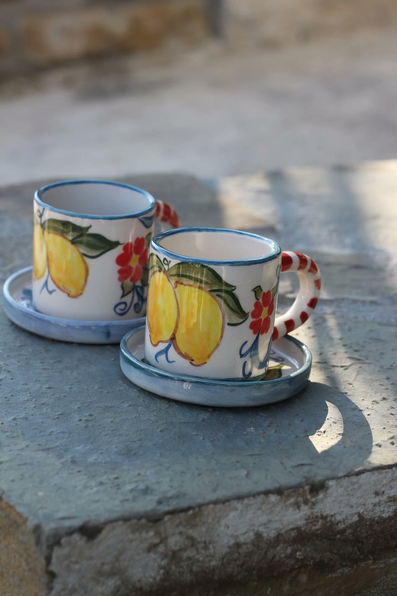 Fresh out of the kiln! Complete your kitchen or dining room with this set of 2 ceramic coffee cups and saucer sets. Handmade by me, they will make a cheerful addition to your kitchen!etsy.me/3LPEyMO

#etsy #lemonparty #specialgift #limon #lemons #handmadeceramics #ceramic