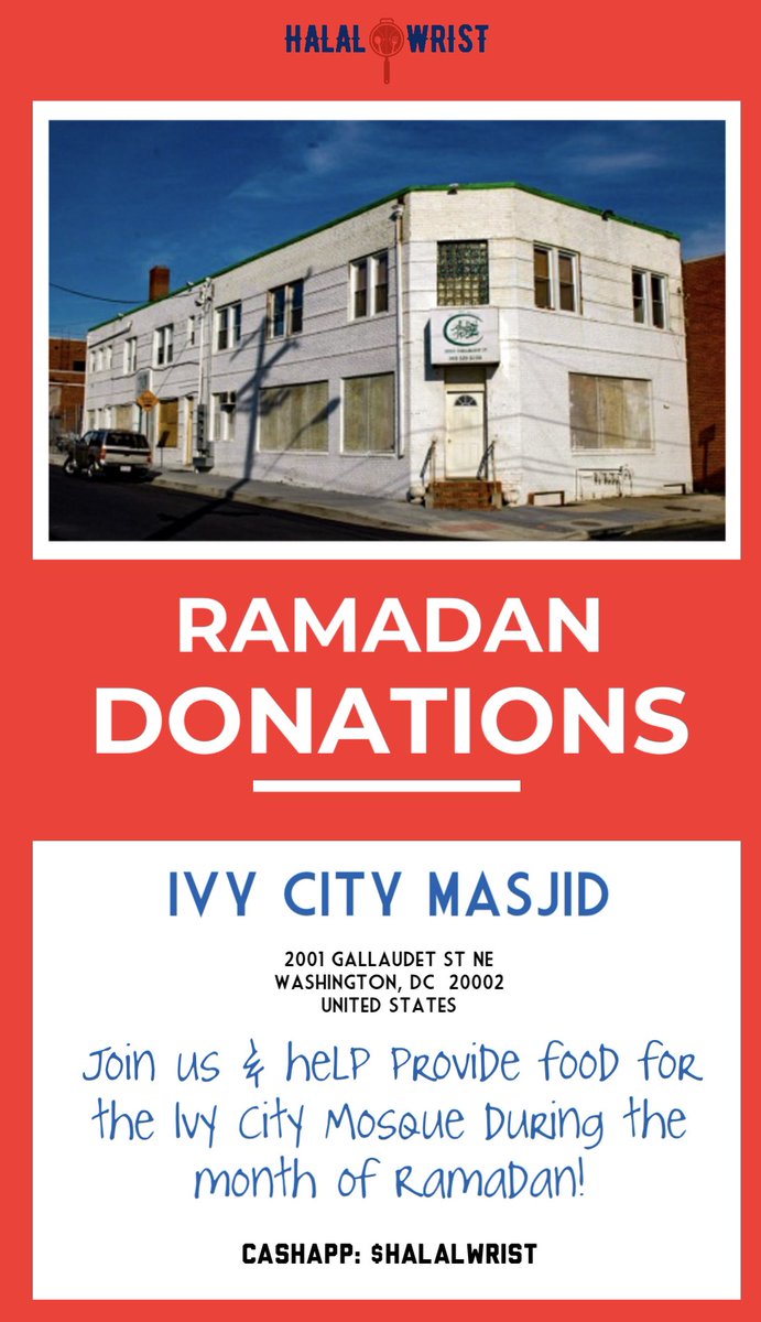 Join us this Ramadan and help us provide iftar for the Ivy City Mosque in Washington, DC. You can cashapp $HALALWRIST or visit us and donate at the restaurant. May Allah accept all our efforts, charities and duas this Ramadan insha Allah! 🤲🏽♥️ #HalalWristRestaurant #Ramadan