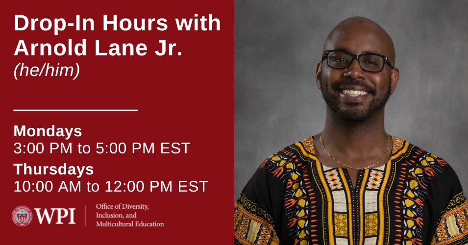 wpi_odime's tweet photo. Come spend some time with the ODIME Team. You can use this time however you would like to use it! We are located at the OASIS Multicultural Center on 20 Schussler Road.

Check our IG for the rest of the team!

If these times don't work for your schedule, email diversity@wpi.edu https://t.co/YPSNs1stja