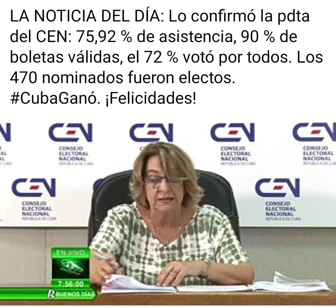 #CubaGanó con transparencia, unidad y compromiso de brindar a nuestro pueblo lo q merece, convencidos de que #MejorEsPosible 
#NosResbala la opinión de 🇺🇸
