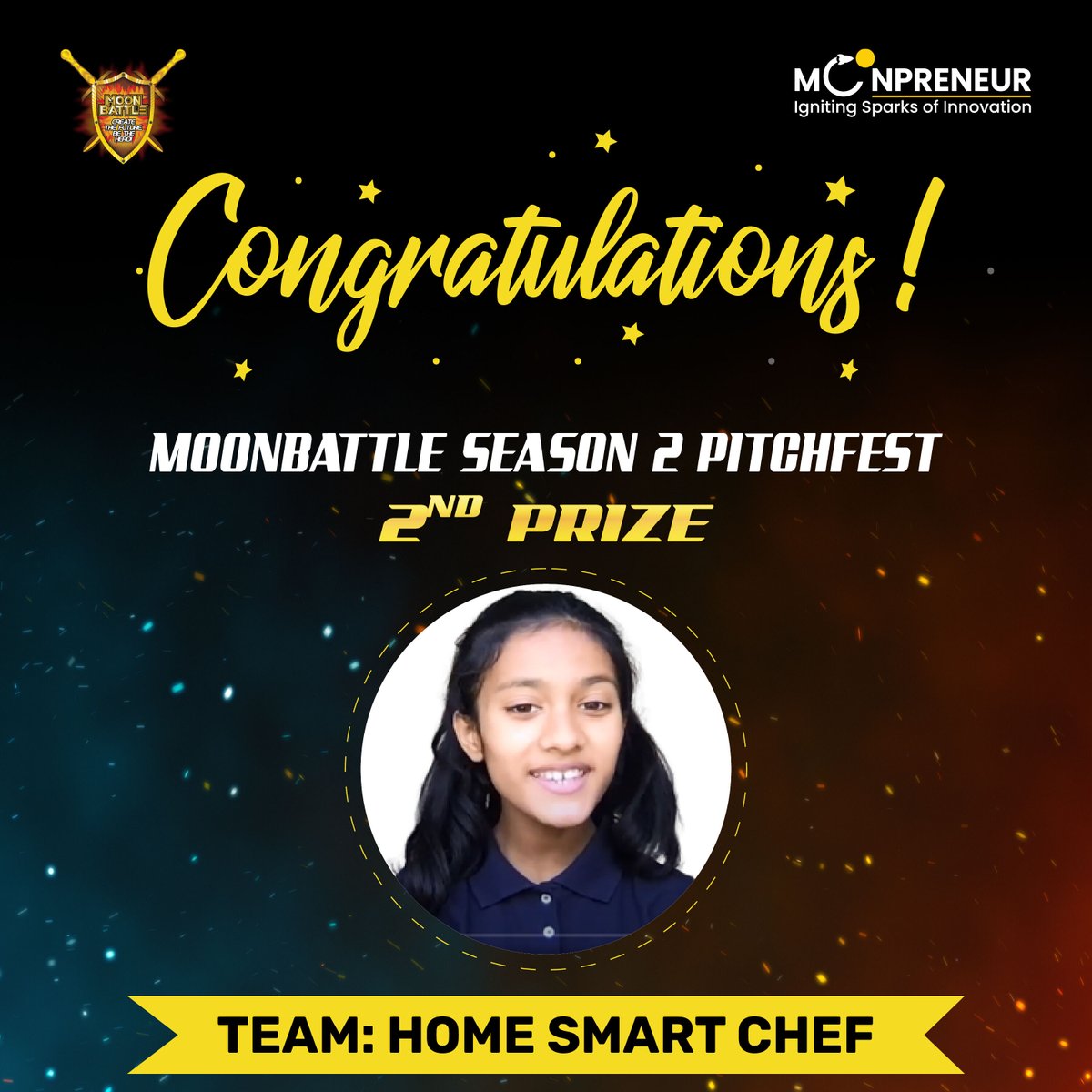 AlokkJain's tweet image. Congratulations to Team Home Smart Chef On Winning The Second Prize in MoonBattle Season 2!
In case you missed their pitch and the mega-event, here is the link - youtube.com/watch?v=aKrsG1โฆ
#MoonBattle #techcompetition #moonbattle #moonpreneur #empowertheplanet #createthefuture #be