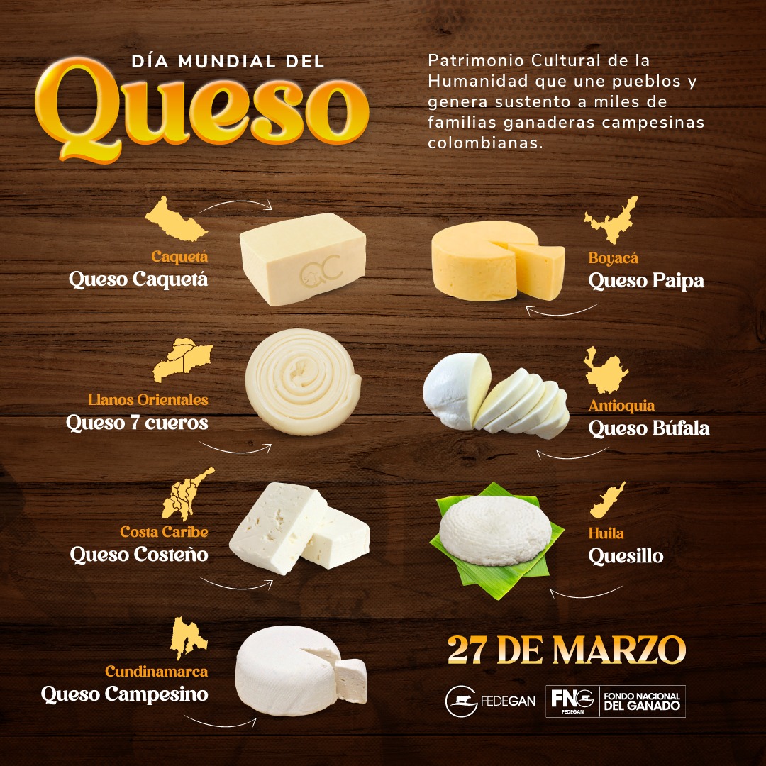 Fedegan's tweet photo. 🤠 Los ganaderos nos sentimos muy orgullosos 💚 de producir la leche 🐮🥛 con la que se preparan exquisitos quesos como el Paipa, Caquetá, 7 cueros... 😍¡Mejor dicho... todos! 💯 Los quesos que son protagonistas en las mesas de los colombianos.

#DíaMundialDelQueso 🧀 https://t.co/S9mvx1KoM0