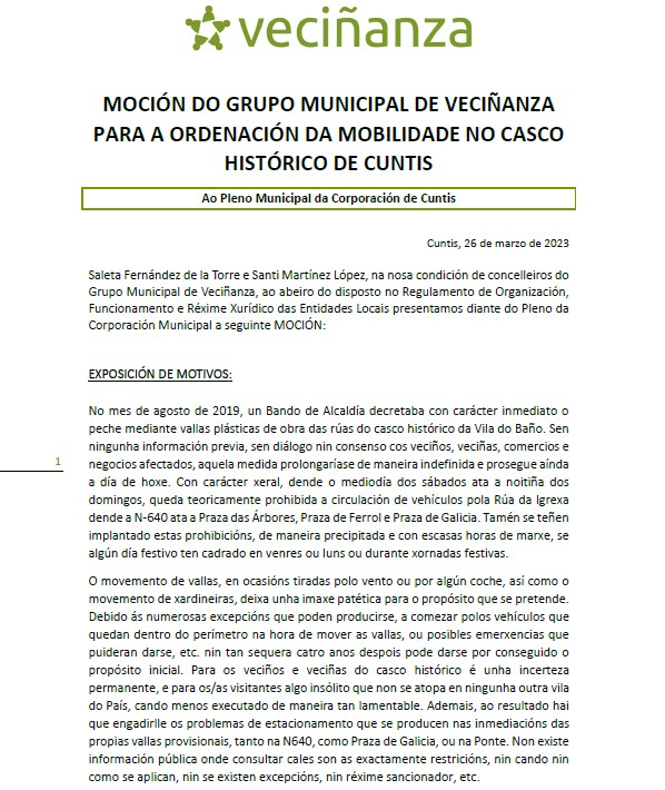 Vecinhanza's tweet photo. 🕗 Este xoves, 30 de marzo, ás oito do serán, terá lugar a sesión ordinaria do pleno de #Cuntis.
✅  Será o último pleno de Veciñanza na Corporación Municipal e, unha vez máis, o único asunto na orde do día será unha proposta do noso grupo. https://t.co/u9sVwW8hyy