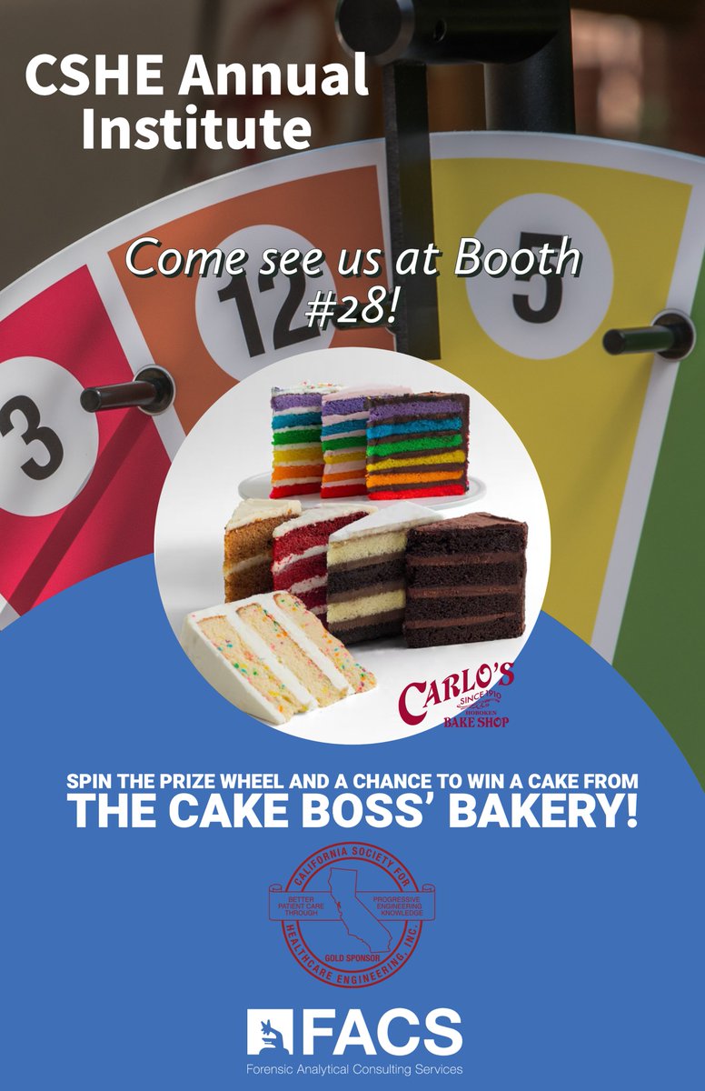 FACS_Consulting's tweet image. Don't miss the opportunity to connect with our experts at this year's CSHE Annual Institute! At booth 28, you can meet our team &amp;amp; spin the prize wheel for a chance to win a cake (delivered to your front door!). Come see us this week! #CSHE  #healthcare #industrialhygiene