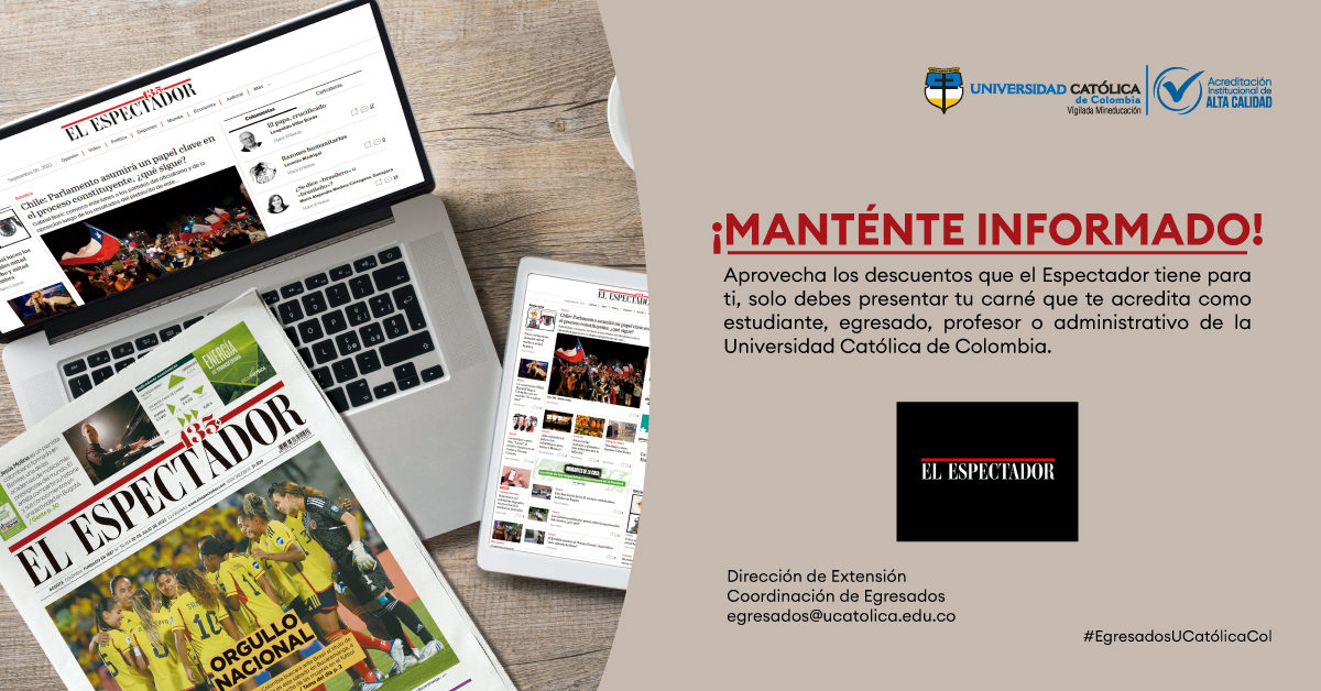 egresadoscat's tweet photo. #EgresadoUCatólicaCol✨✨Conoce de nuestros convenios, tan solo presentando tu carné de 𝐄𝐠𝐫𝐞𝐬𝐚𝐝𝐨 𝐞𝐧 𝐄𝐥 𝐄𝐬𝐩𝐞𝐜𝐭𝐚𝐝𝐨𝐫, obtendrás un descuento del 25%🖋✅ en la suscripción impresa (anual o semestral) 
✨✨ https://t.co/iARzon2iVp