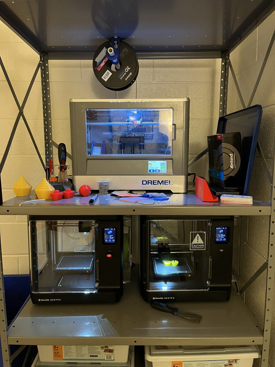 All three #3dprinters going today to try and get projects done before spring break.