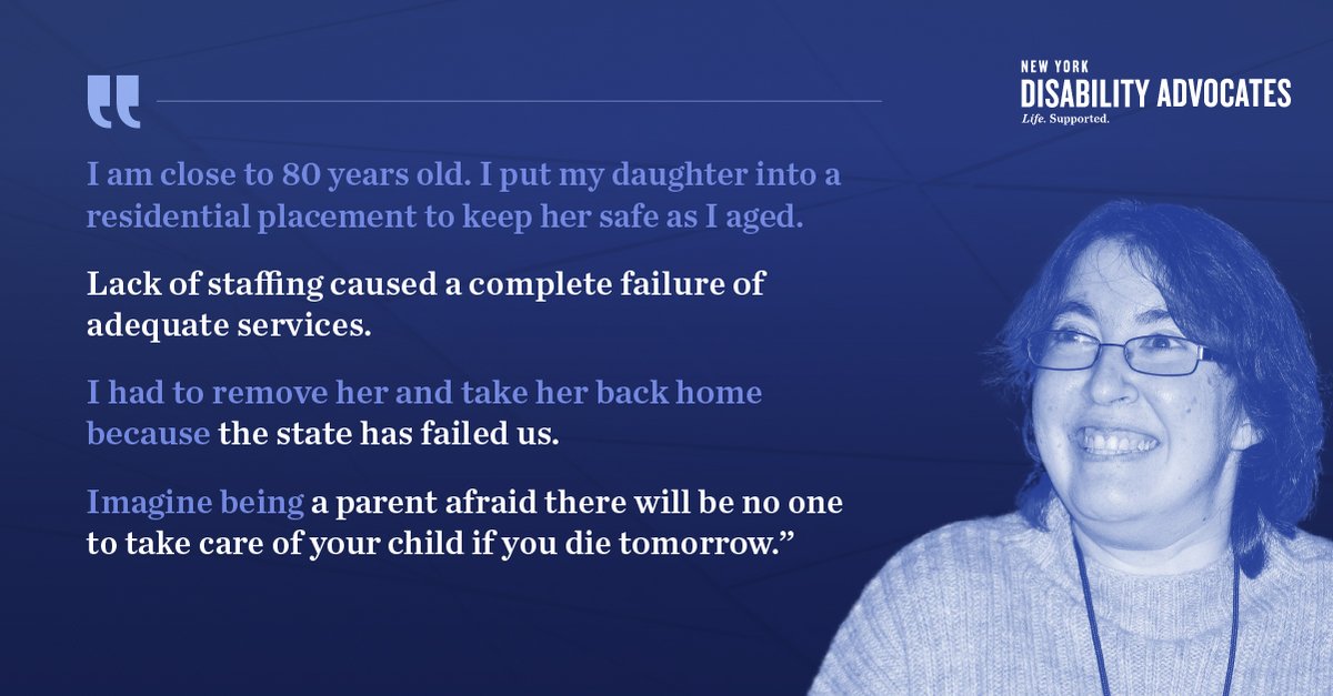 NYDisabilityAdv's tweet photo. (1/2) NEW YORK FAMILIES ARE LIVING IN FEAR FOR THEIR LOVED ONE’S SAFETY AND WELL-BEING.

38% of nonprofit I/DD service providers in the past year have closed or reduced programs due to a lack of staff, leaving too many NY families to fear for their loved ones' futures. https://t.co/v2Bd6WkzrH