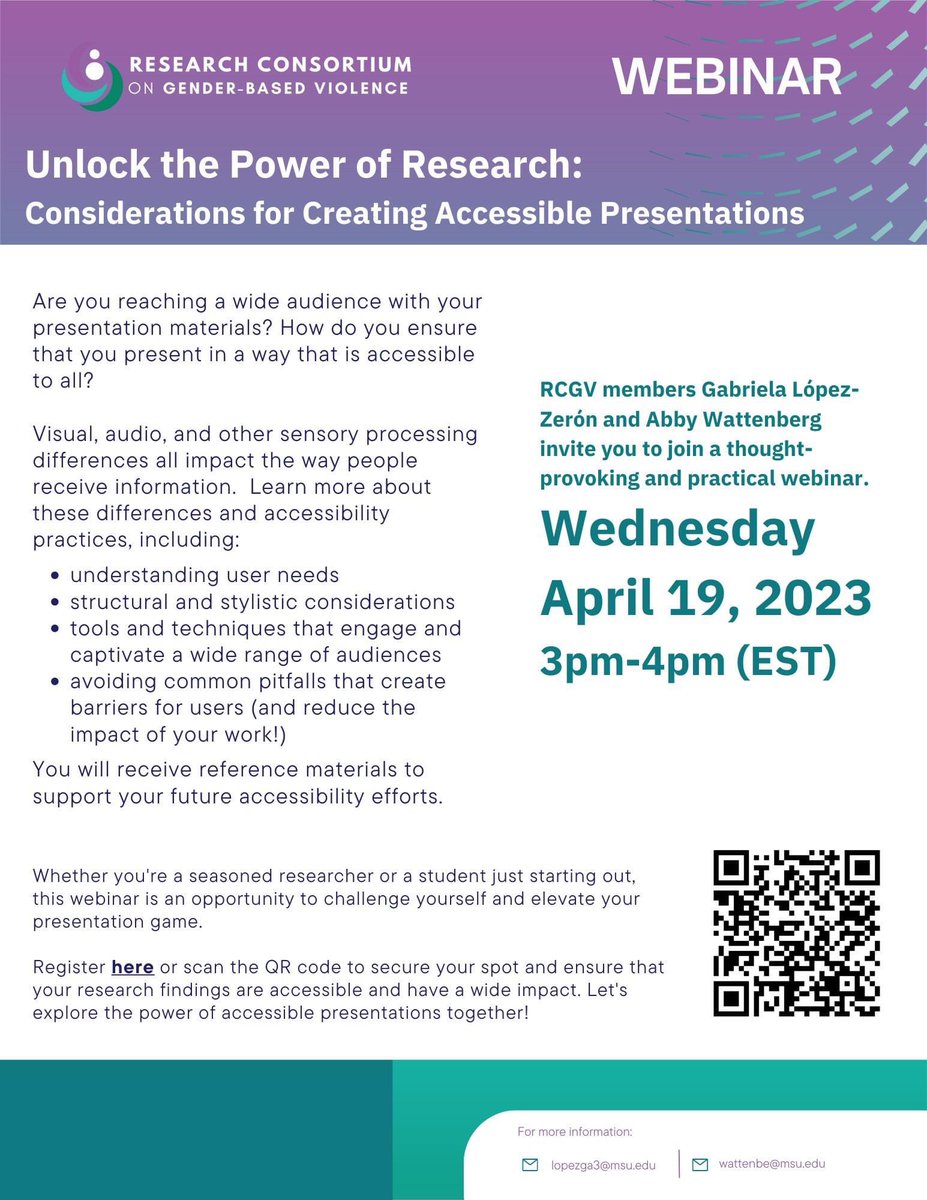 RCGV (@rcgvmsu) on Twitter photo Let’s get accessible! Whether you're a seasoned #researcher or a #student just starting out, #RCGV at <a href="/MsuPsychology/">MSU Psychology</a> is bringing you a webinar opportunity to elevate your presentation game! Register at msu.zoom.us/meeting/regist… #acessibility Let’s get accessible! Whether you're a seasoned #researcher or a #student just starting out, #RCGV at <a href="/MsuPsychology/">MSU Psychology</a> is bringing you a webinar opportunity to elevate your presentation game! Register at msu.zoom.us/meeting/regist… #acessibility