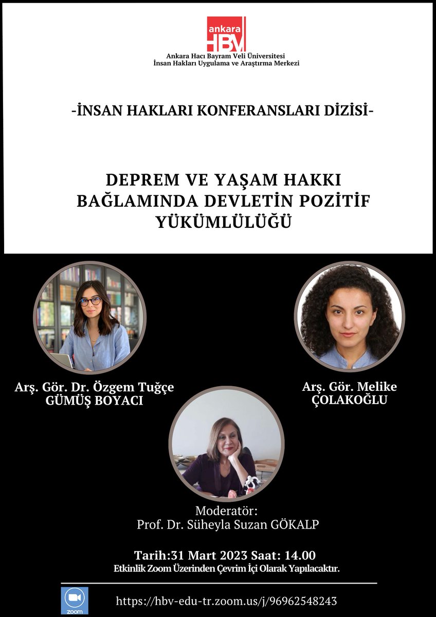 📌Tarih/Saat: 31 Mart 20203 / 14.00
📌Zoom linki: hbv-edu-tr.zoom.us/j/96962548243
Etkinliğe ilişkin sorularınız ve iletişim için: 
dm @ahbvuiham
insanhaklarimerkezi@hbv.edu.tr