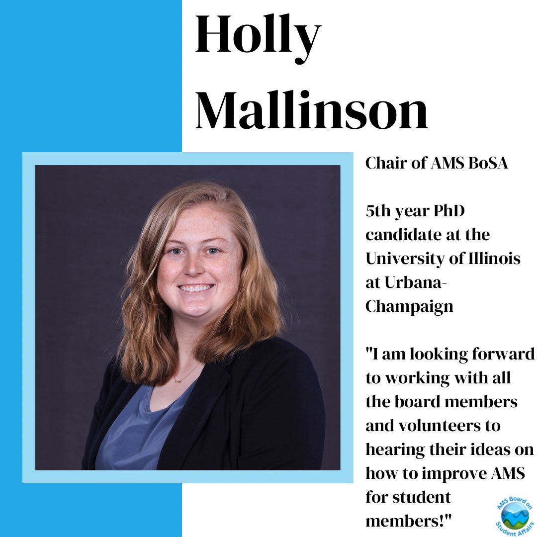 Happy Monday everyone! For the next few weeks, we will be highlighting our chairs, co-chairs, and co-chairs in training (CCITs) for our various BoSA committees! First, let’s introduce our chair and future chair of our board, <a href="/HolMal_Wx/">Holly Mallinson</a> and <a href="/climatewmargs/">Margaret Orr Hoeflich, PhD</a>! #AMSBoSA