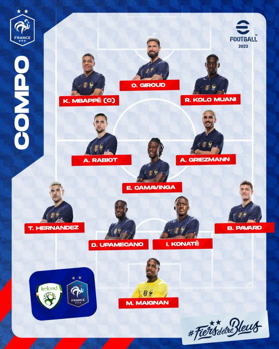 twclipshd's tweet photo. 📋 ESCALAÇÕES OFICIAIS 📋       
      
⚽️ 🇮🇪 Irlanda x França 🇫🇷
⌚️ 15H45 🇧🇷
🏟 Aviva Stadium 🇮🇪
🏆 #Eurocopa 🌍
↪️ Classificatória - 2ª Rodada (Grupo B)
📺 SporTV
━━━━━━━━━━━━━━━━━━━ 
➡️ || @twclipshd https://t.co/kGDS39FWLW