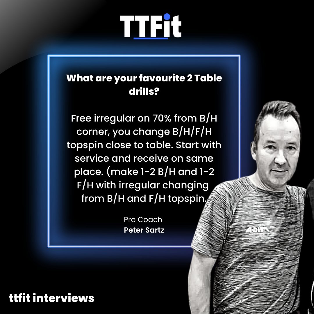 TableTennisFit's tweet photo. We asked pro coach Peter Sartz 

What are your favourite 2 Table drills? 🏓

To read the rest of the interview with pro players and coaches check the link in our bio 🔗  to read them on our website or the media section in our app! 📲 https://t.co/aa5P82bhZa