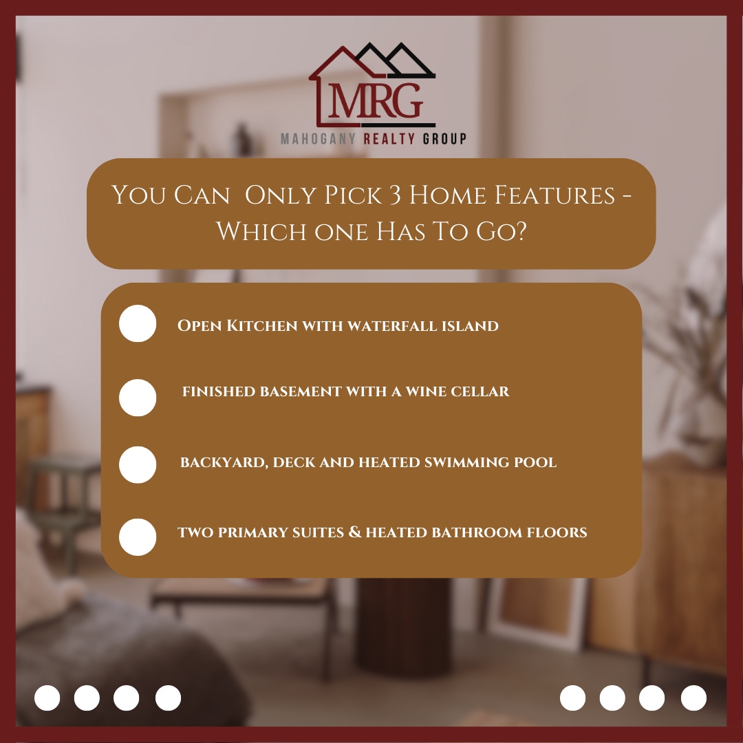 realtormarcher's tweet photo. If you can only have three of the home features from the list, what would you pick and why?

 #mahoganyrealtygroup #homegoals #dreamhome #dreamhouse #realestate #realtor #homefeatures #renovations https://t.co/AJTD8KH3k8
