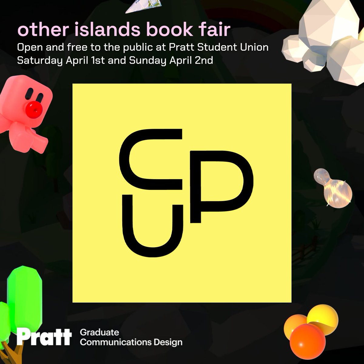 CUP (@we_are_cup) on Twitter photo Visit us this weekend! CUP is tabling at the first annual Other Islands Book Fair organized by <a href="/prattgradcomd/">Pratt GradComD</a>. Stop by to pick up the latest CUP projects and merch, and check out all the other amazing vendors! pratt.edu/events/pratt-s… Visit us this weekend! CUP is tabling at the first annual Other Islands Book Fair organized by <a href="/prattgradcomd/">Pratt GradComD</a>. Stop by to pick up the latest CUP projects and merch, and check out all the other amazing vendors! pratt.edu/events/pratt-s…