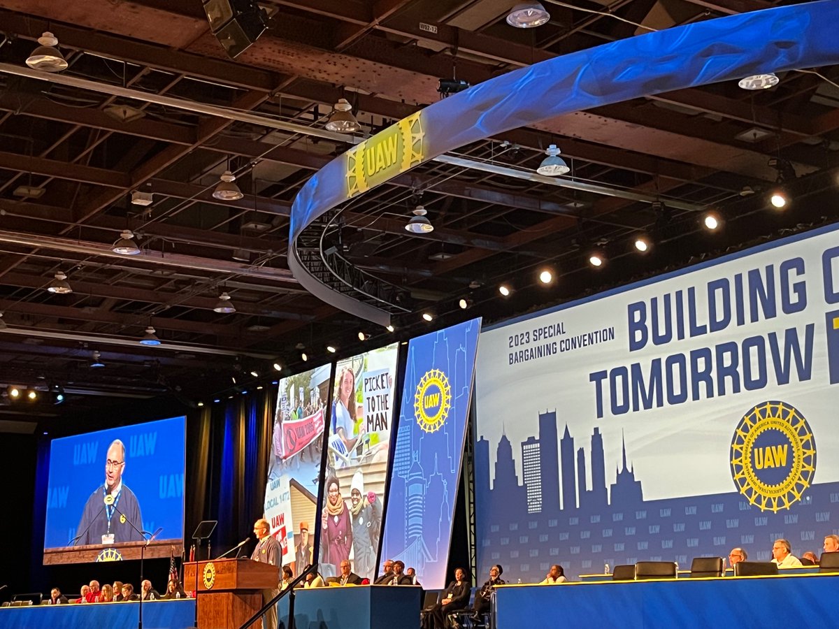 “Now we turn to our only true enemy: the multi-billion dollar corporations that don’t pay workers living wages… Let’s get ready to rumble!” —Shawn Fain, newly elected reformer UAW President, takes the convention stage