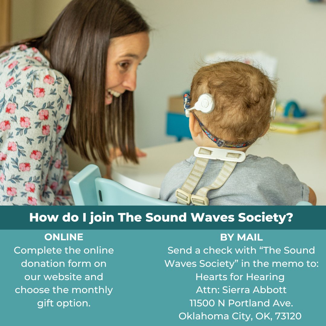 Did you know Hearts for Hearing has a monthly giving program? The Sound Waves Society helps change lives of children in Oklahoma every month. To learn more about The Sound Waves Society or to sign up click here: heartsforhearing.org/give/monthly-g…