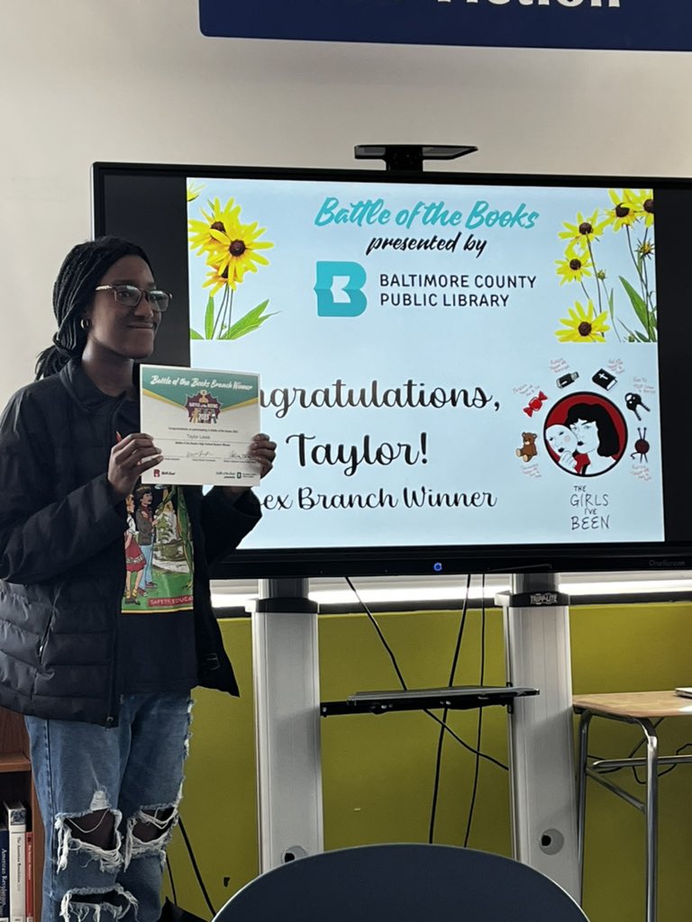 Kenwood High Library (@bluebirdlibrary) on Twitter photo CONGRATULATIONS to Taylor, who was the Essex Branch Winner of the <a href="/bcplinfo/">Baltimore County Public Library</a> Battle of the Books!!!!
Her amazing project will now go head to head against other branch winners for the grand prize! #kenwoodmakesgreatkids @bpowell_bcps CONGRATULATIONS to Taylor, who was the Essex Branch Winner of the <a href="/bcplinfo/">Baltimore County Public Library</a> Battle of the Books!!!!
Her amazing project will now go head to head against other branch winners for the grand prize! #kenwoodmakesgreatkids @bpowell_bcps