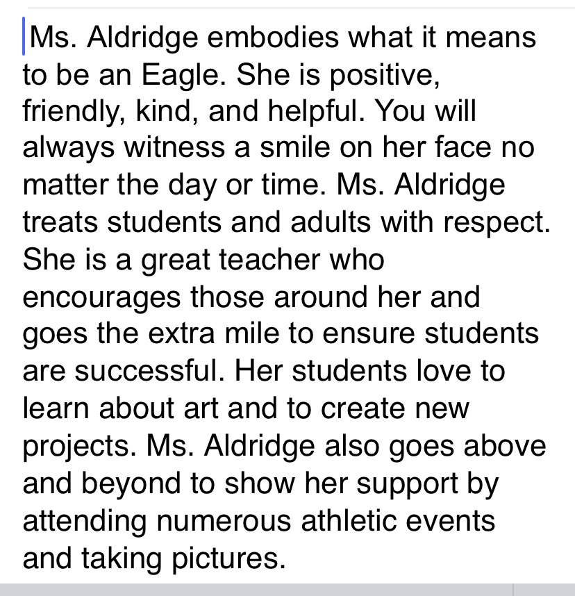 Congratulations to Anna Aldridge on being awarded MZHS March Employee of the Month!! ❤️ 🦅
