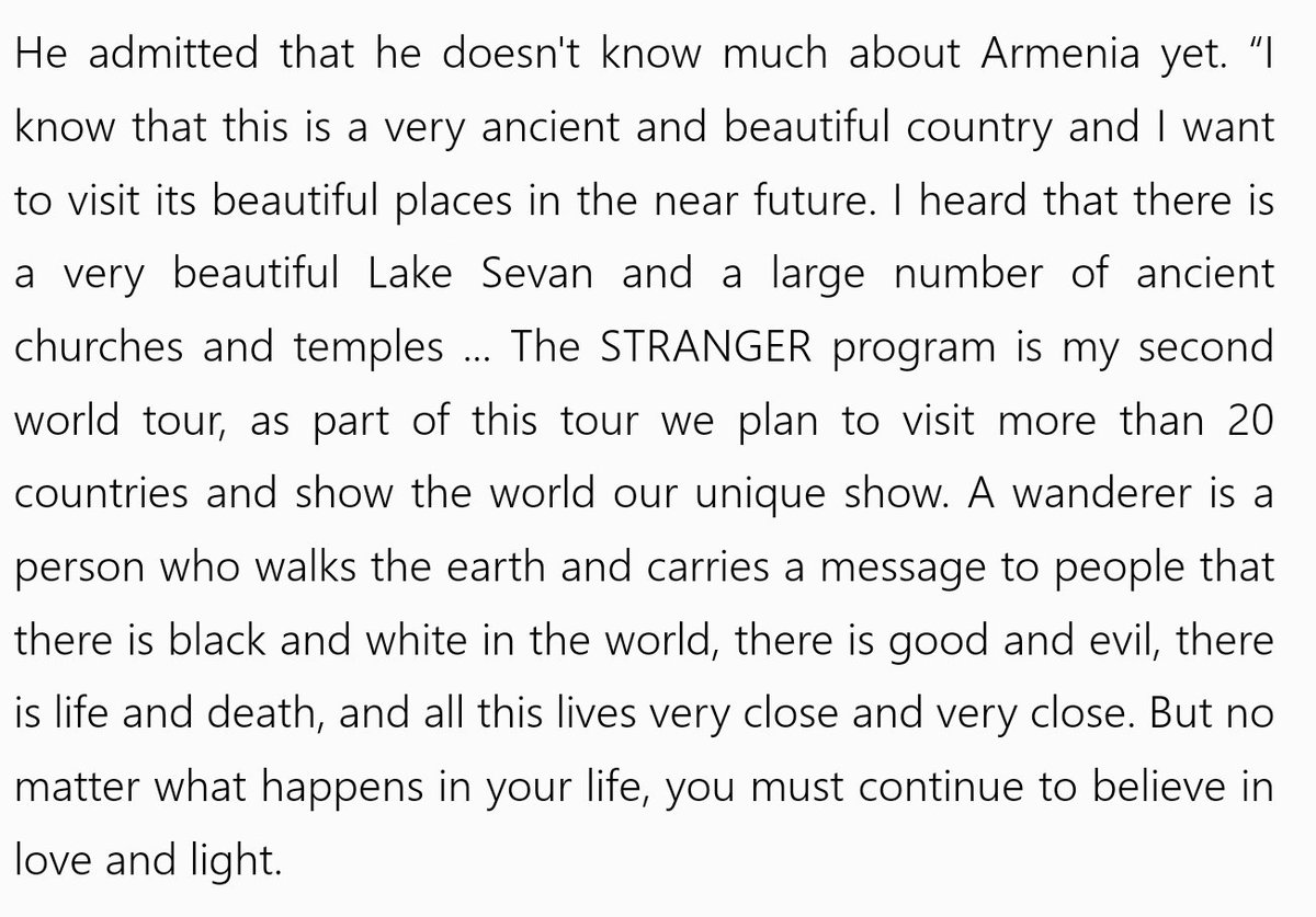 Dimash about his 《STRANGER》 World Tour. Beautiful and deep message. Also, he plans to tour +20 countries! 👀🔥 Article: style.news.am/rus/news/96503… #DimashQudaibergen #TogetherByDimash