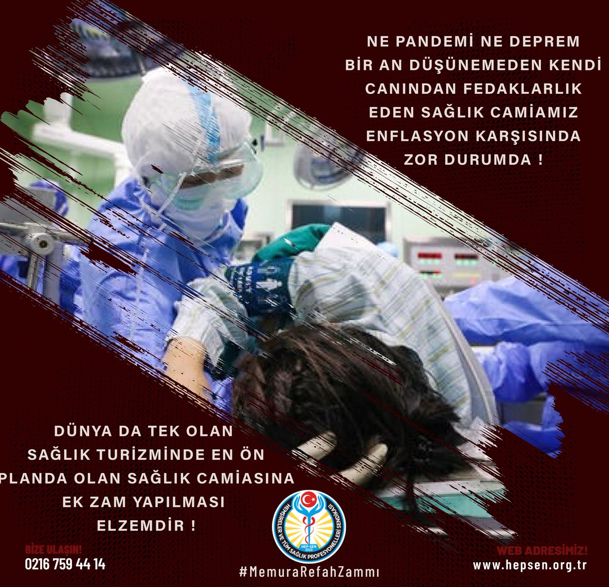 Ne pandemi ne deprem bir an düşünmeden kendi canından fedakarlık eden Sağlık Camiamız Enflasyon karşısında zor durumda!

Dünya'da Tek Olan Sağlık Turizminde En Ön Planda Olan Sağlık Camiasına Ek Zam Yapılması Elzemdir.

#MemuraRefahZammı