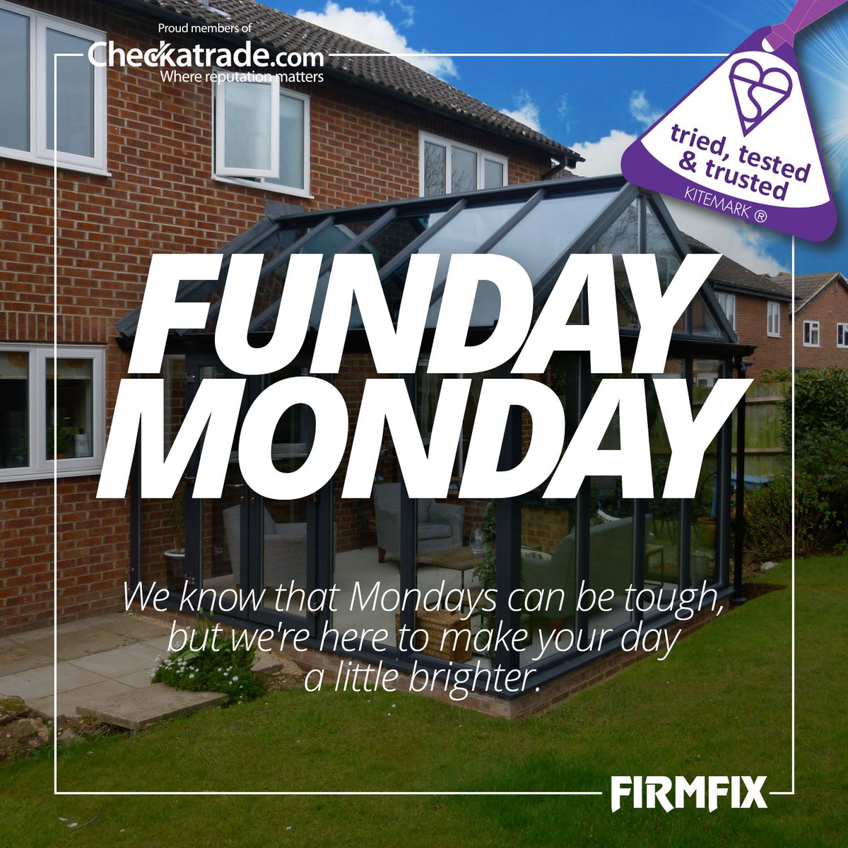 Firmfix's tweet image. Happy #FundayMonday! Turn your day into a fun day with Firmfix. Transform your home with our energy-efficient windows, doors, and conservatories. Book a free consultation today and let's turn your dream home into a reality! #FirmfixWindows #HomeImprovement #DoubleGlazing